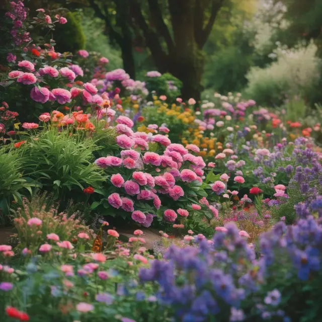 A meticulously arranged garden showcasing vibrant flowers symbolizing small, mid, and large-cap stocks. The garden thrives with a balance of diverse growth opportunities.