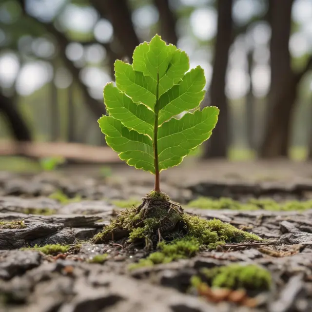 Image of an acorn growing on the branch of a towering oak tree, representing the potential growth and opportunity within small cap stocks.