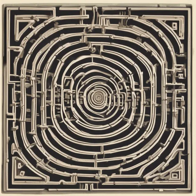 A complex maze symbolizing small cap stocks investigation, featuring intertwining paths representing various metrics and ratios for evaluation.