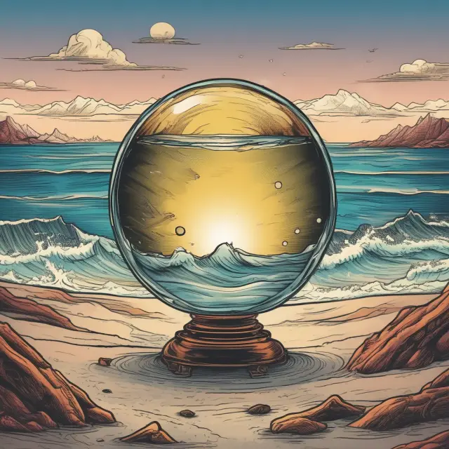 A crystal ball displaying images of value, growth, quality, volatility, and momentum, symbolizing smart beta