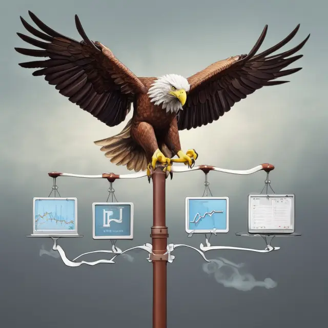Smart Beta: Dual-headed eagle balancing a market index on wings, passive vs. active investing