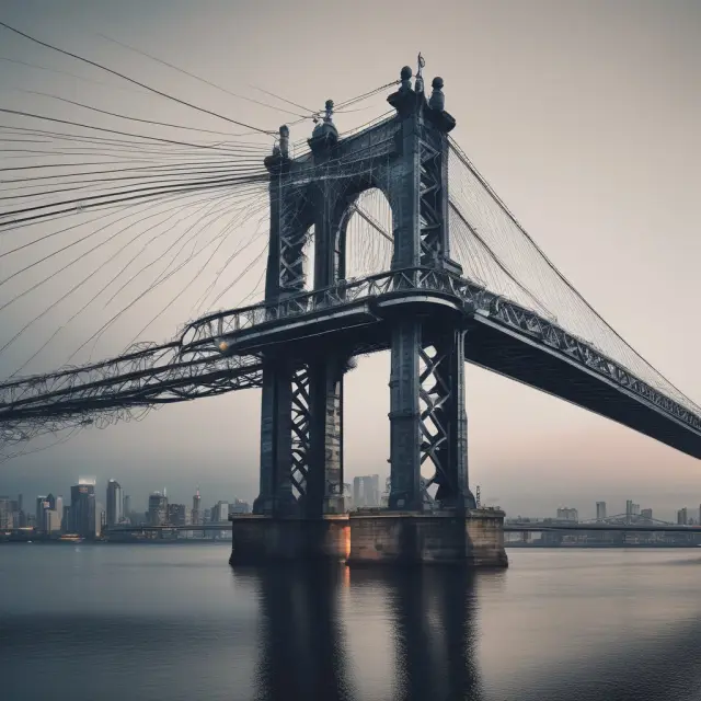 An elegant bridge symbolizes the connection between passive and active investing. Amidst this, AI and ML tools enhance smart beta