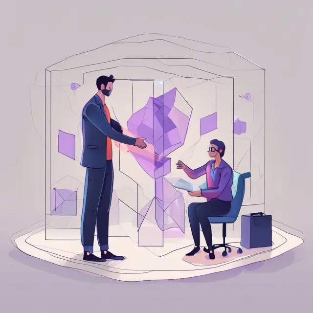 Two users exchanging goods with Ethereum in a smart contract setting. Blockchain securing the transaction.