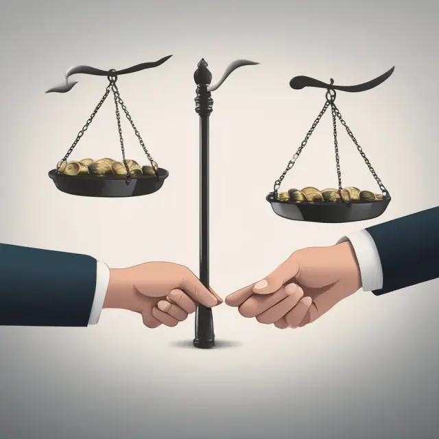 Two hands on a yin-yang scale, one holding securities above SML for better risk-adjusted returns and the other below for potential improvement.