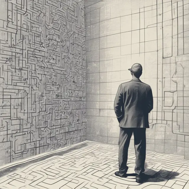 An investor navigating the security market line maze, with Microsoft (MSFT) symbol leading the way