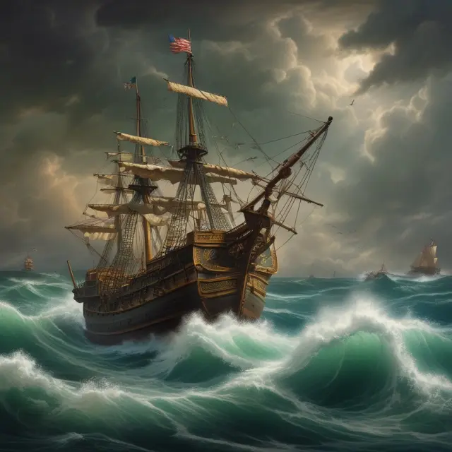 Image: Congressmen in turbulent sea debating Smoot-Hawley Tariff Act, symbolizing political landscape and its opposition.