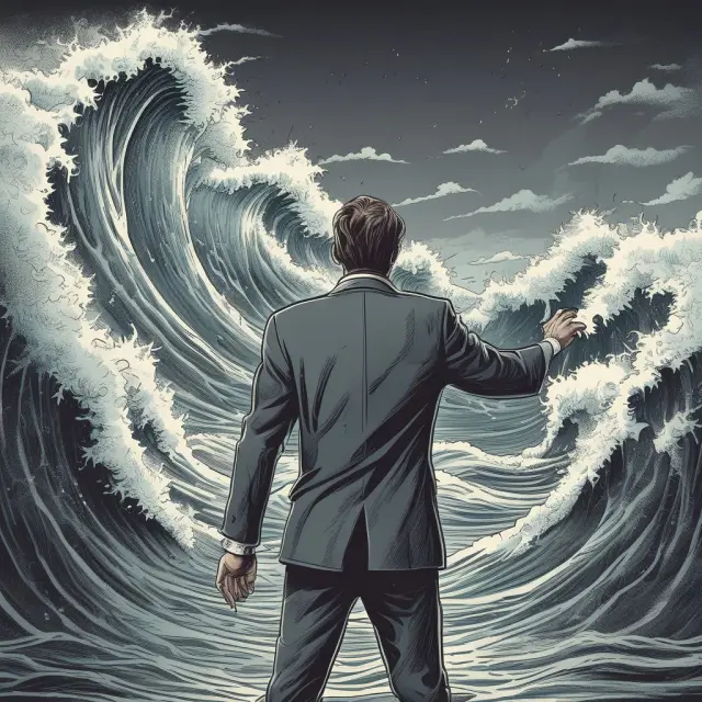 An anxious investor amidst turbulent stocks, symbolizing the impact of Smoot-Hawley on financial markets
