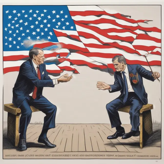 Senators Smoot and Hawley, depicted as tariff wielders, balancing international trade with protectionist policies