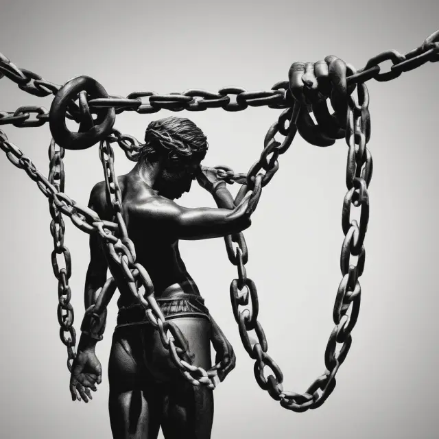 A visual representation of socioeconomic classes bound by chains, illustrating the correlation between poverty and violence exposure.