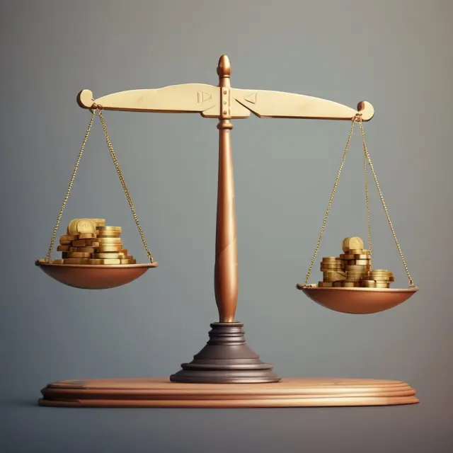 A balance weighs income against the poverty line. One scale has insufficient coins; the other is overflowing.