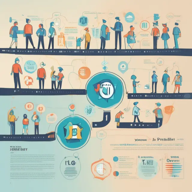 An image depicting a timeline that shows the development and growth of social enterprises, combining elements representing profitability and social responsibility