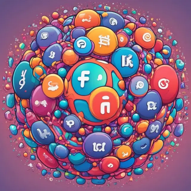 Colorful sphere representation of the top social media platforms: Facebook, YouTube, WhatsApp, Instagram, WeChat, TikTok, Messenger, Douyin, and Snapchat.