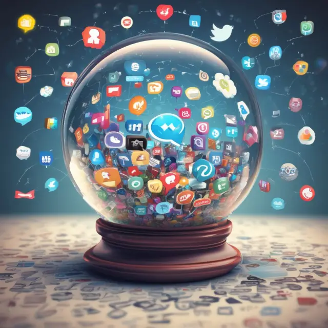 Imagery of a crystal ball containing various social media logos, symbolizing future predictions for the industry.