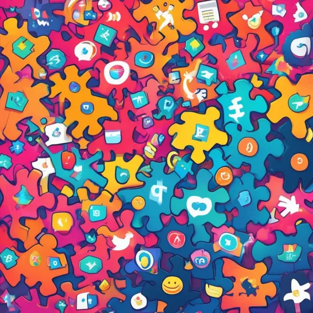 Vibrant puzzle timeline showcasing social media platforms