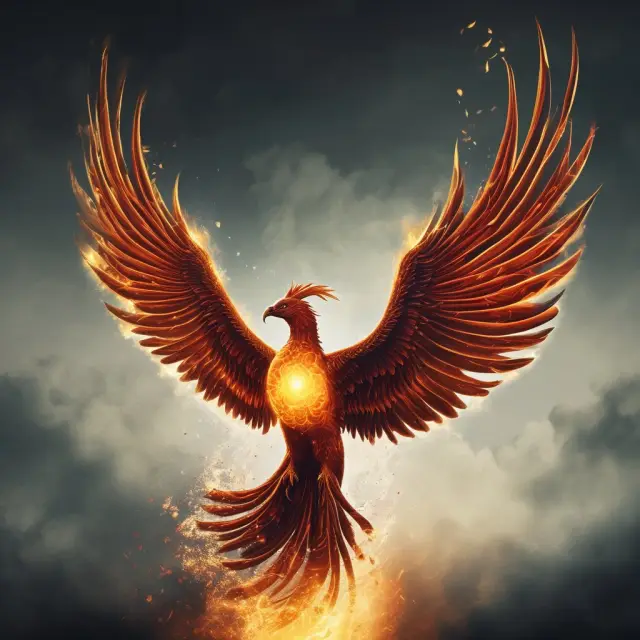 A mythical phoenix arises from the ashes of social media challenges, representing businesses thriving with effective strategies and tools.