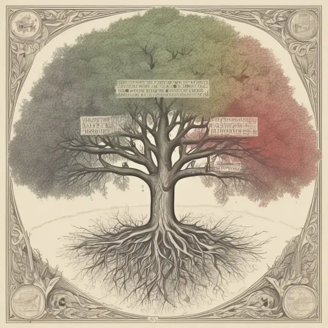 A tree laden with five branches symbolizing anthropology, economics, political science, psychology, and sociology