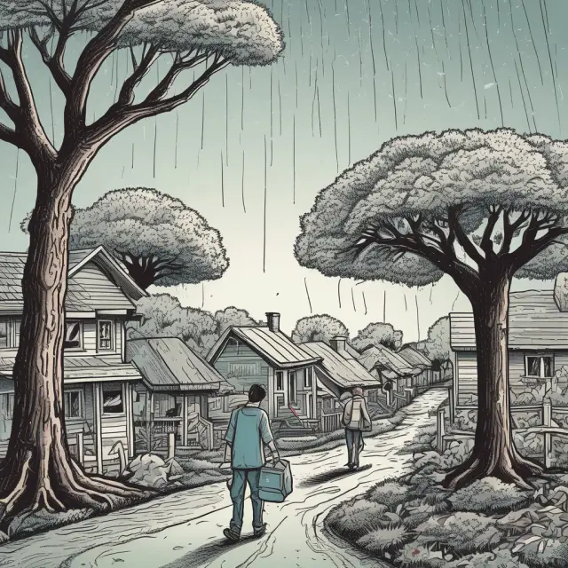 A nurturing hand distributes rain (cash) and a solid tree with roots (housing cost aid), symbolizing the interconnected support of social welfare systems