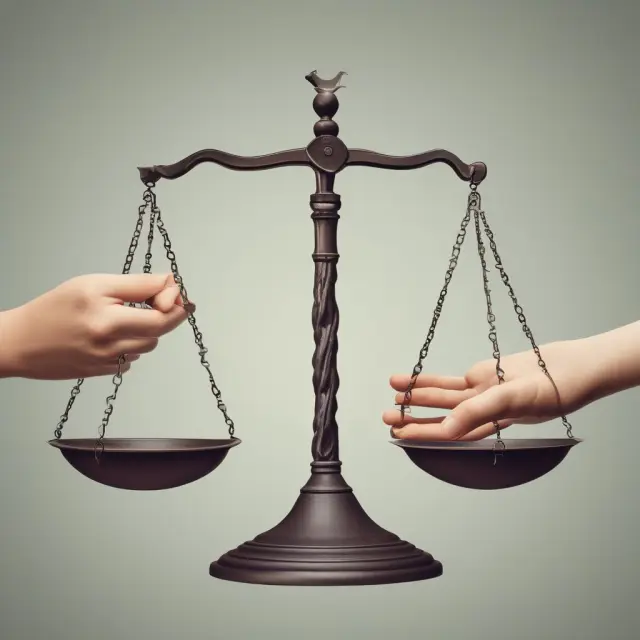 Two hands, one clutching a scale symbolizing collective ownership, while the other representing individual autonomy, balancing market socialism and democratic socialism