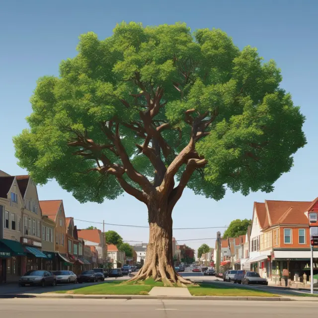A forest of thriving businesses represented as trees, their roots symbolizing community, sustainability, and profitability.
