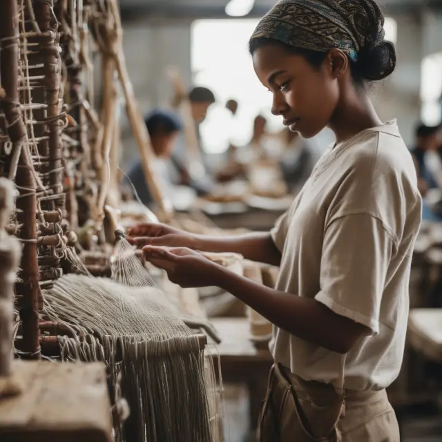 An intricately woven tapestry symbolizes industries embracing social responsibility through ethical practices in technology, retail, food and beverage, and manufacturing.