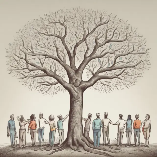 Consumers surrounding a socially responsible tree, symbolizing consumer appeal and loyalty