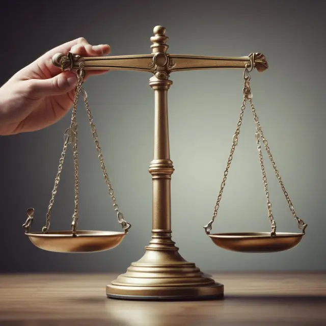 Government legislator balances scales representing societal needs and business interests in a social responsibility context.