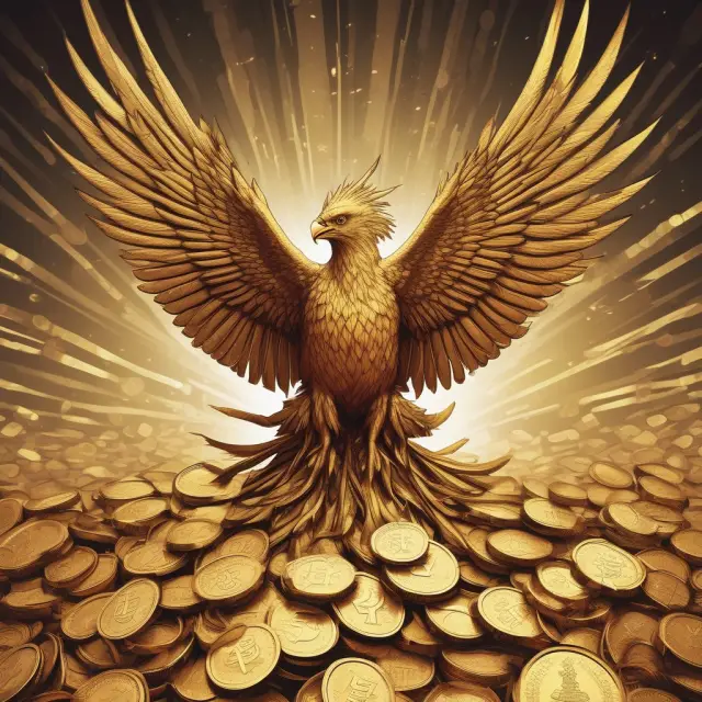 A mythical Phoenix resurrecting from a mound of golden sovereigns, symbolizing the fiscal evolution and benefits of Société Anonymes