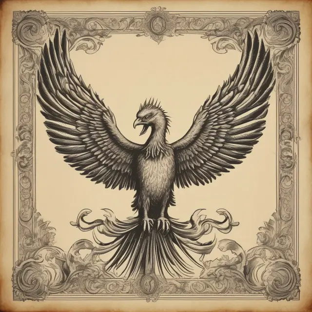 Phoenix emerging from scrolls representing Société Anonymes