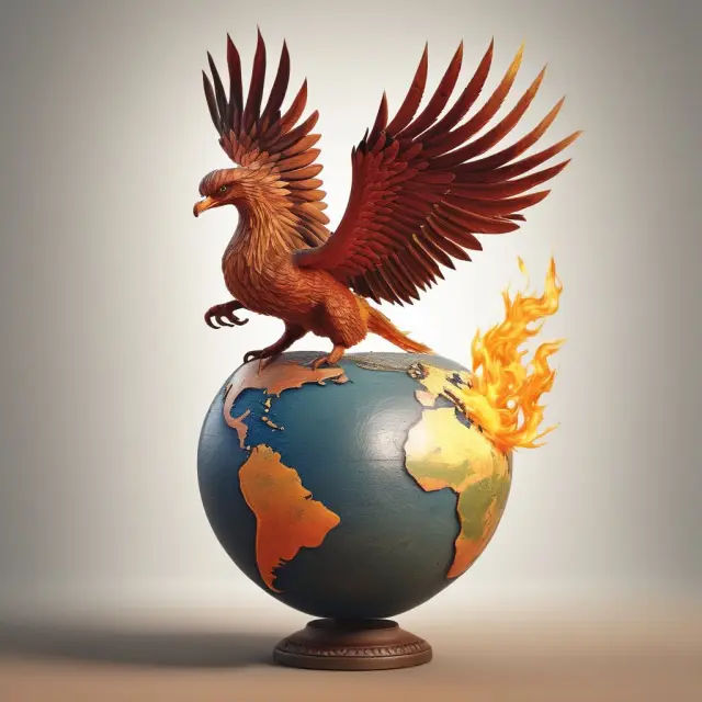 A mythical Phoenix arises from a globe, representing state-owned enterprises evolving in response to globalization