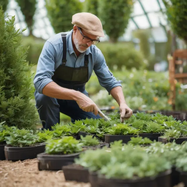 A gardener caring for various solvency ratio plants, representing different aspects of a company