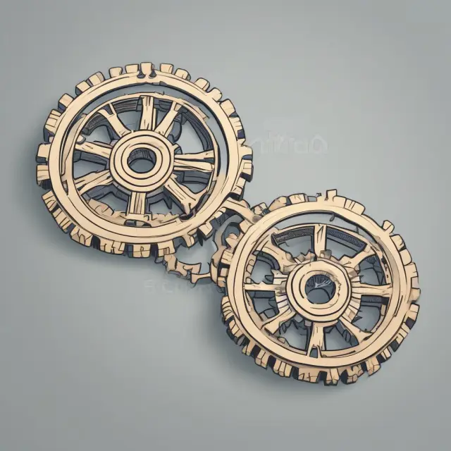 Two gears intertwined: one labeled 