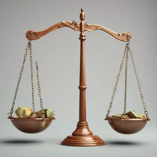 Balanced scales represent equity and assets, illustrating the significance of the equity ratio in assessing a company