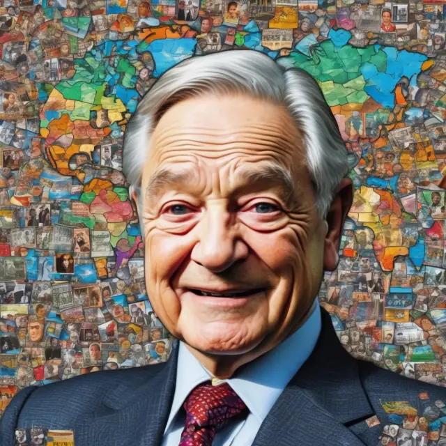 George Soros, a legendary investor and philanthropist, depicted in an image showcasing his financial achievements and charitable contributions