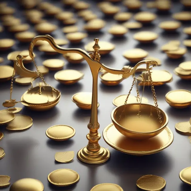 Golden scales with a balance of Sortino ratio, representing the efficient weighing of downside and upside volatility