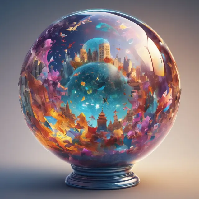 Kaleidoscope of assets within a crystal ball representing various investments in sovereign wealth funds
