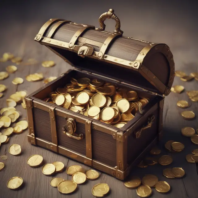A treasure chest filled with golden coins symbolizing sovereign wealth fund investments