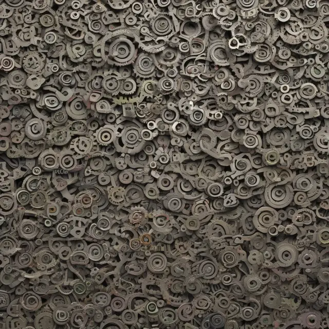 An intricate arrangement of five hundred gears representing companies in the S&P 500, with larger gears reflecting greater market capitalizations.