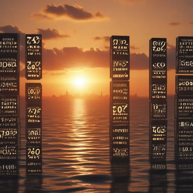 Sun setting over a row of S&P 500 index symbols, representing the long-term potential for investment growth.