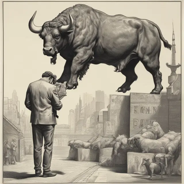 A market cap bull and an equal-weighted bear face off, representing the contrast between S&P 500 index structures.