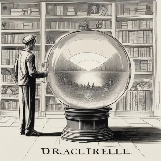 An S&P oracle holding a crystal ball and providing insights on bond ratings to investors.