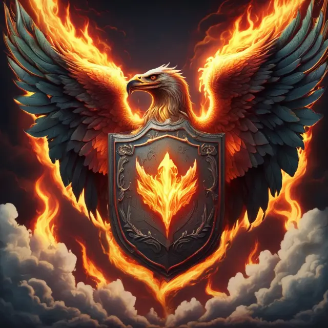 A phoenix symbolizing the durable power of attorney rising from the flames of incapacity, holding legal papers in its talons
