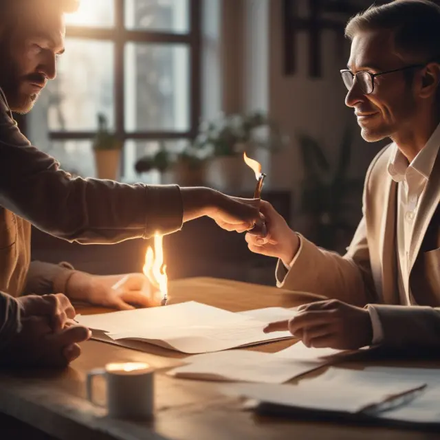 Granter transferring a torch to the buyer, representing the limited title guarantees of a special warranty deed