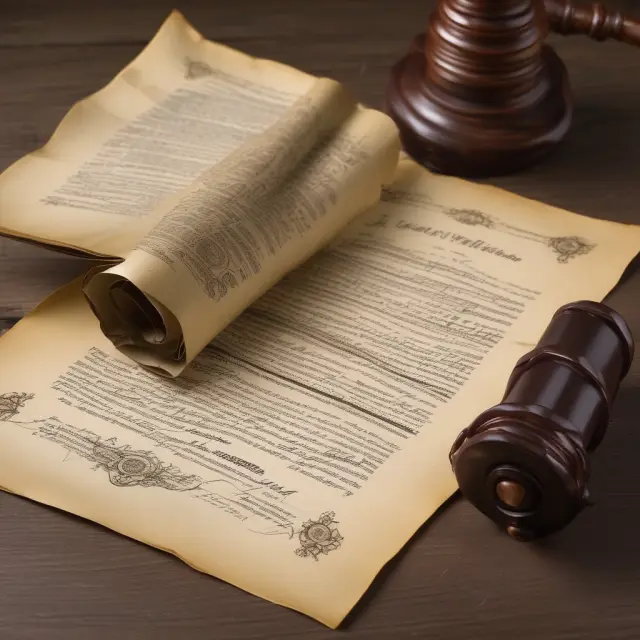 An attorney with a hourglass holds out a golden scroll labeled