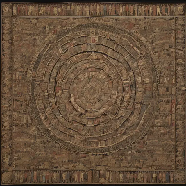 A colorful tapestry depicting interwoven threads symbolizing labor specialization and individual firm efficiency