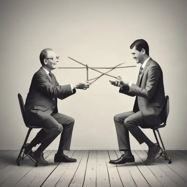An image depicting a tug-of-war between SPDR ETF and Mutual Fund on a seesaw, with the labels 