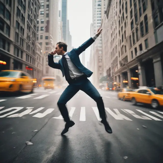 A ballerina pirouettes on a stage with market volatility (swirling winds), tracking error (misaligned mirror reflections), and counterparty risk (a question mark mask) in the background.