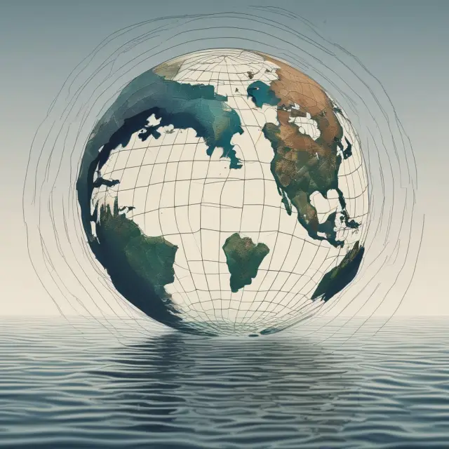 A visually interconnected globe with ripples spreading through waters, representing the impact of seemingly unrelated domestic events on global economies