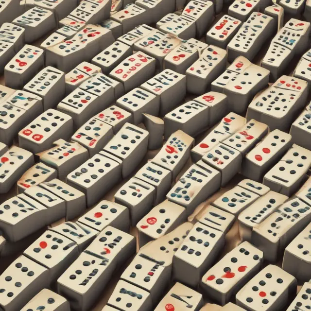 A line of dominos collapsing, causing a tsunami of negative consequences
