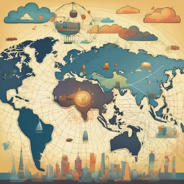 An intricate, colorful spiderweb symbolizes the global economy