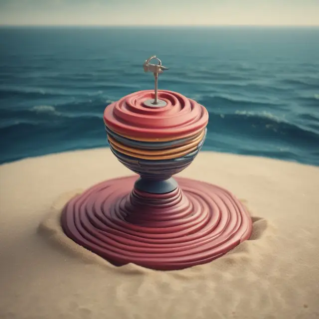 Spinning top on a turbulent sea, representing market indecision and potential reversals